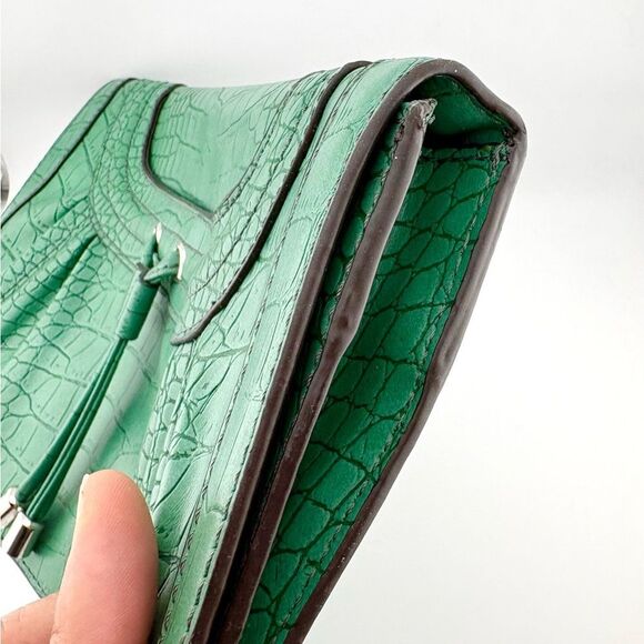 Nine West Emerald Green Crocodile-Embossed Leather Clutch with Silver Hardware - Picture 12 of 13